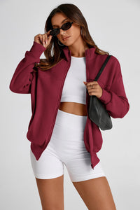 Full Zip Up Long Sleeve Loose Fit Trendy Casual Cardigan with Pockets