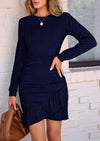 PRETTYGARDEN Women's Spring Fall Ruched Bodycon Mini Dress Long Puff Sleeve Ruffle Fitted Cocktail Party Dresses