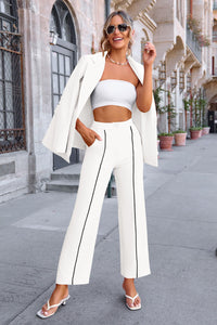 Business Casual Jacket Wide Leg Pants 2 Piece Blazer Sets