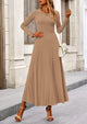 Casual Ribbed Knit Long Sleeve Crop Tops Maxi Flowy Skirts Two Piece Sets