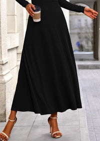 Casual Ribbed Knit Long Sleeve Crop Tops Maxi Flowy Skirts Two Piece Sets