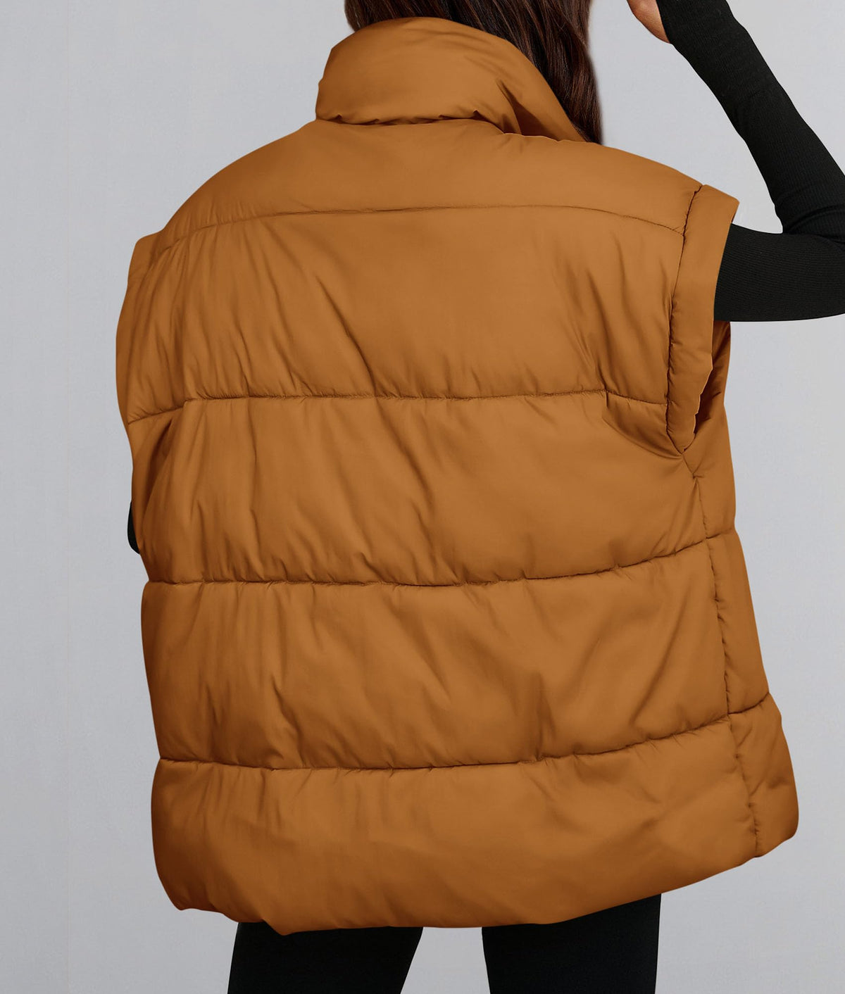 Casual Stand Collar Lightweight Sleeveless Zip Up Padded Coats