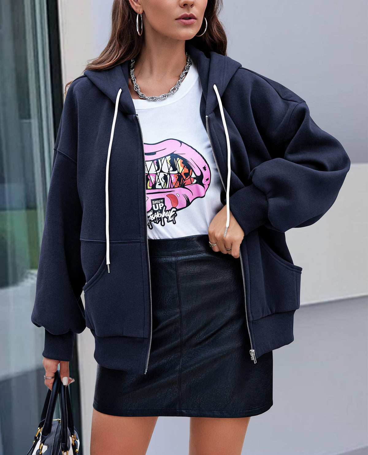 Zip Up Long Sleeve Loose Fit Y2K Casual Hoodies Cardigan