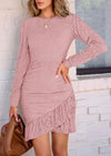 PRETTYGARDEN Women's Spring Fall Ruched Bodycon Mini Dress Long Puff Sleeve Ruffle Fitted Cocktail Party Dresses