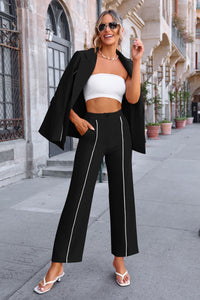 Business Casual Jacket Wide Leg Pants 2 Piece Blazer Sets