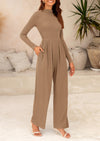 PRETTYGARDEN Dressy Casual Fashion Outfits Long Sleeve Mock Neck Wide Leg Pants Rompers