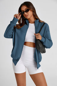 Full Zip Up Long Sleeve Loose Fit Trendy Casual Cardigan with Pockets