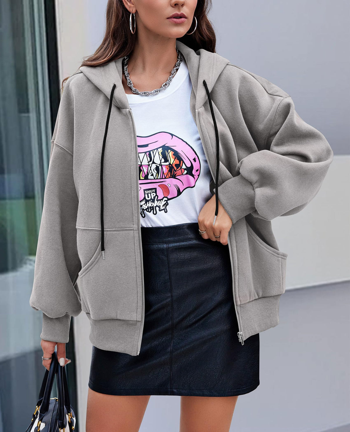 Zip Up Long Sleeve Loose Fit Y2K Casual Hoodies Cardigan