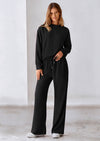 PRETTYGARDEN 2 Piece Long Sleeve Pullover Tops and Wide Leg Pants Knitted Lounge Sets