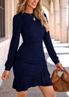 PRETTYGARDEN Women's Spring Fall Ruched Bodycon Mini Dress Long Puff Sleeve Ruffle Fitted Cocktail Party Dresses