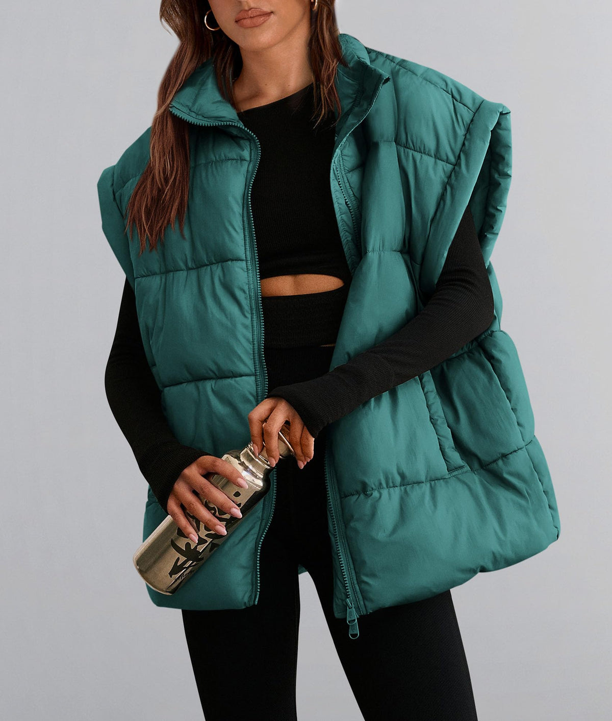 Casual Stand Collar Lightweight Sleeveless Zip Up Padded Coats