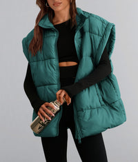 Casual Stand Collar Lightweight Sleeveless Zip Up Padded Coats