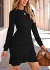 PRETTYGARDEN Women's Spring Fall Ruched Bodycon Mini Dress Long Puff Sleeve Ruffle Fitted Cocktail Party Dresses