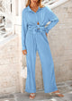Casual Textured Button Down Shirt Wide Leg Pants Loungewear 2 Piece Sets