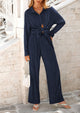 Casual Textured Button Down Shirt Wide Leg Pants Loungewear 2 Piece Sets