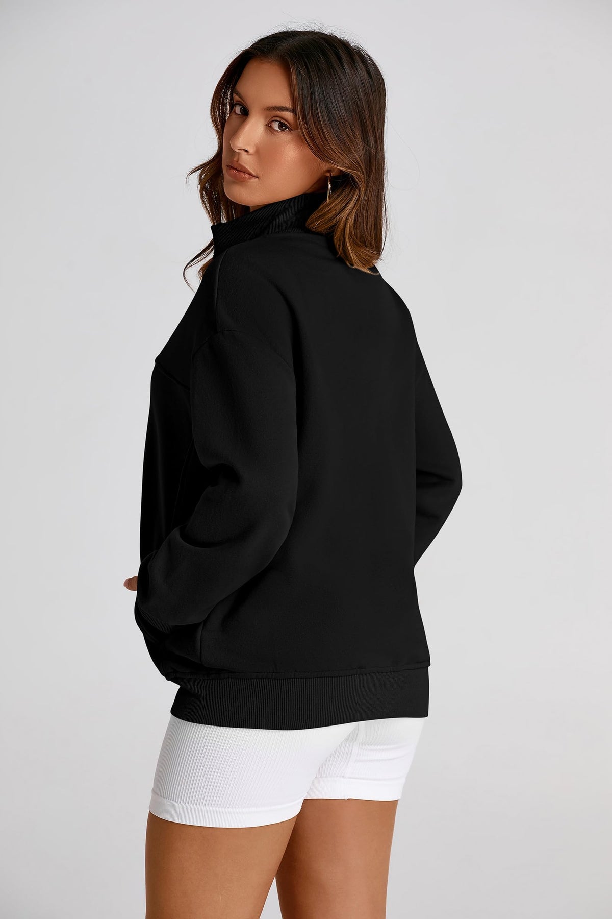 Full Zip Up Long Sleeve Loose Fit Trendy Casual Cardigan with Pockets