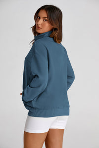Full Zip Up Long Sleeve Loose Fit Trendy Casual Cardigan with Pockets
