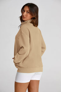 Full Zip Up Long Sleeve Loose Fit Trendy Casual Cardigan with Pockets