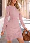 PRETTYGARDEN Women's Spring Fall Ruched Bodycon Mini Dress Long Puff Sleeve Ruffle Fitted Cocktail Party Dresses