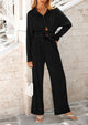 Casual Textured Button Down Shirt Wide Leg Pants Loungewear 2 Piece Sets