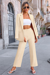 Business Casual Jacket Wide Leg Pants 2 Piece Blazer Sets