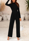 PRETTYGARDEN Dressy Casual Fashion Outfits Long Sleeve Mock Neck Wide Leg Pants Rompers