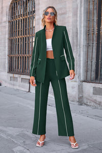 Business Casual Jacket Wide Leg Pants 2 Piece Blazer Sets