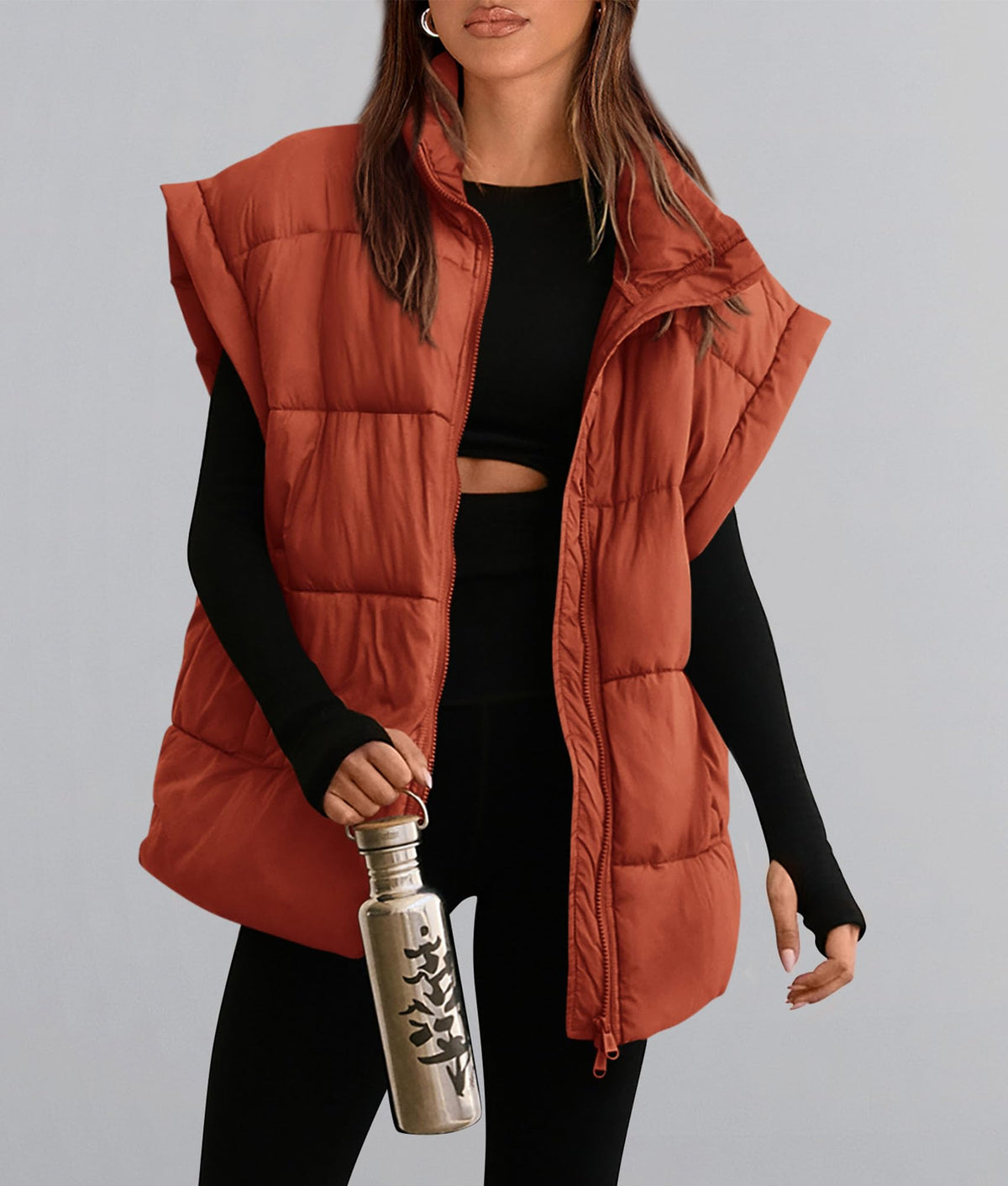Casual Stand Collar Lightweight Sleeveless Zip Up Padded Coats