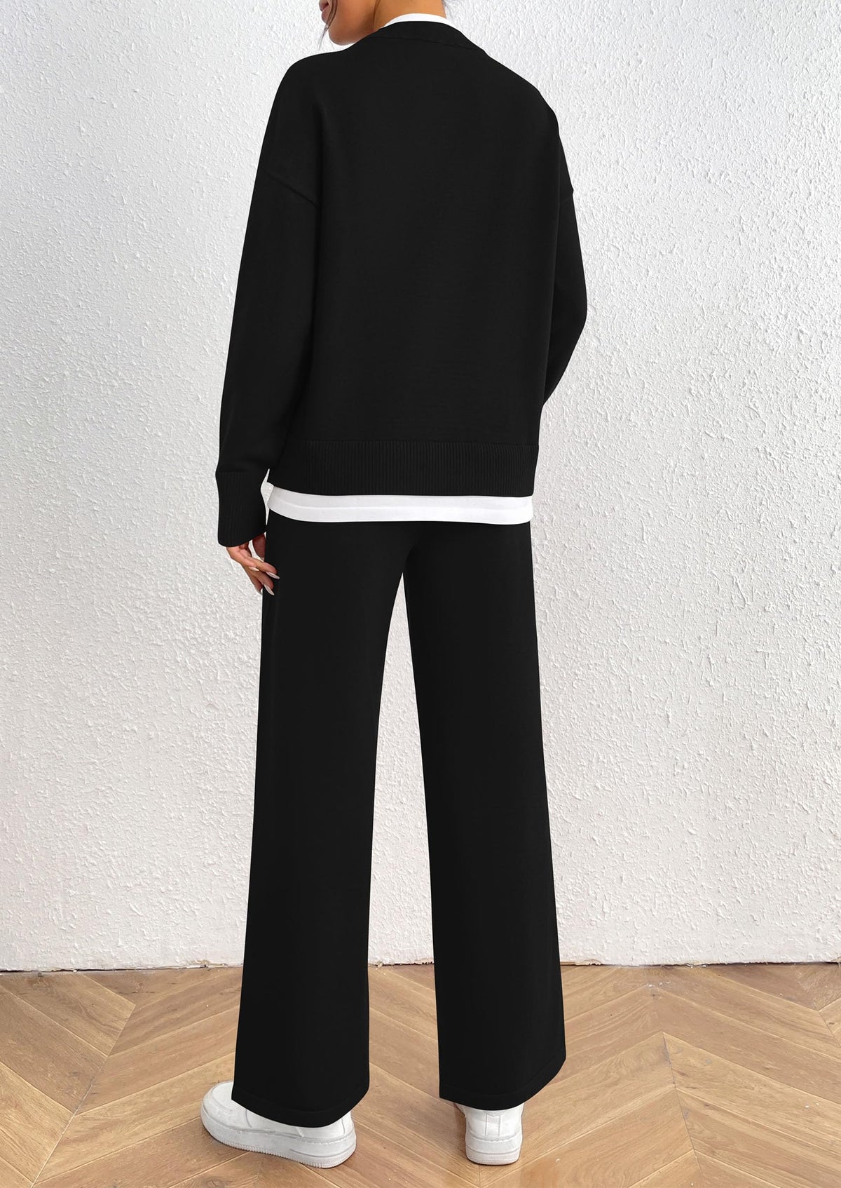 Long Sleeve Pullover Sweater Wide Leg Pants Two Piece Lounge Sets
