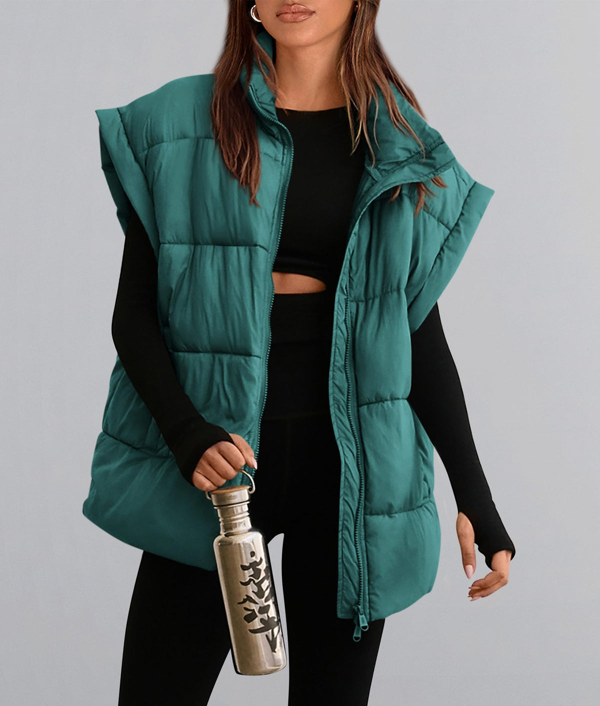 Casual Stand Collar Lightweight Sleeveless Zip Up Padded Coats