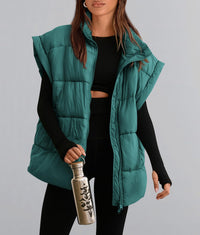 Casual Stand Collar Lightweight Sleeveless Zip Up Padded Coats