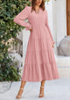 Long Sleeve V Neck Tiered Ruffle Flowy A Line Maxi Dresses