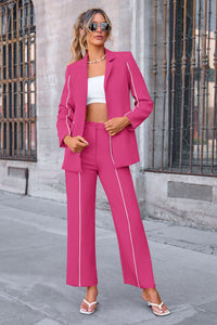 Business Casual Jacket Wide Leg Pants 2 Piece Blazer Sets