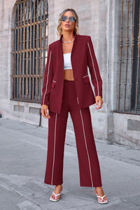 Business Casual Jacket Wide Leg Pants 2 Piece Blazer Sets