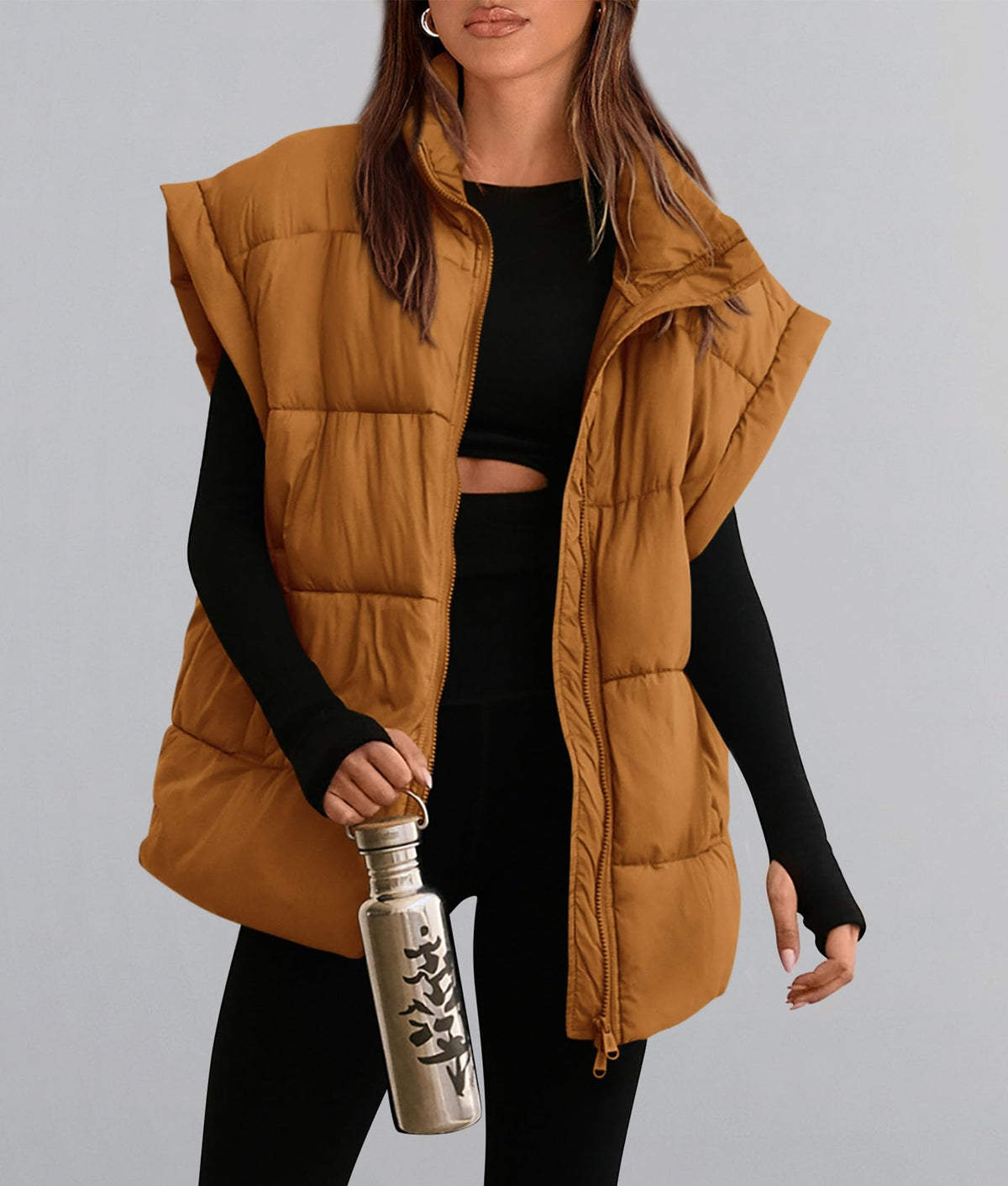Casual Stand Collar Lightweight Sleeveless Zip Up Padded Coats