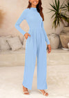 PRETTYGARDEN Dressy Casual Fashion Outfits Long Sleeve Mock Neck Wide Leg Pants Rompers