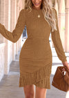 PRETTYGARDEN Women's Spring Fall Ruched Bodycon Mini Dress Long Puff Sleeve Ruffle Fitted Cocktail Party Dresses