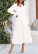 Long Sleeve V Neck Tiered Ruffle Flowy A Line Maxi Dresses