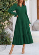 Long Sleeve V Neck Tiered Ruffle Flowy A Line Maxi Dresses