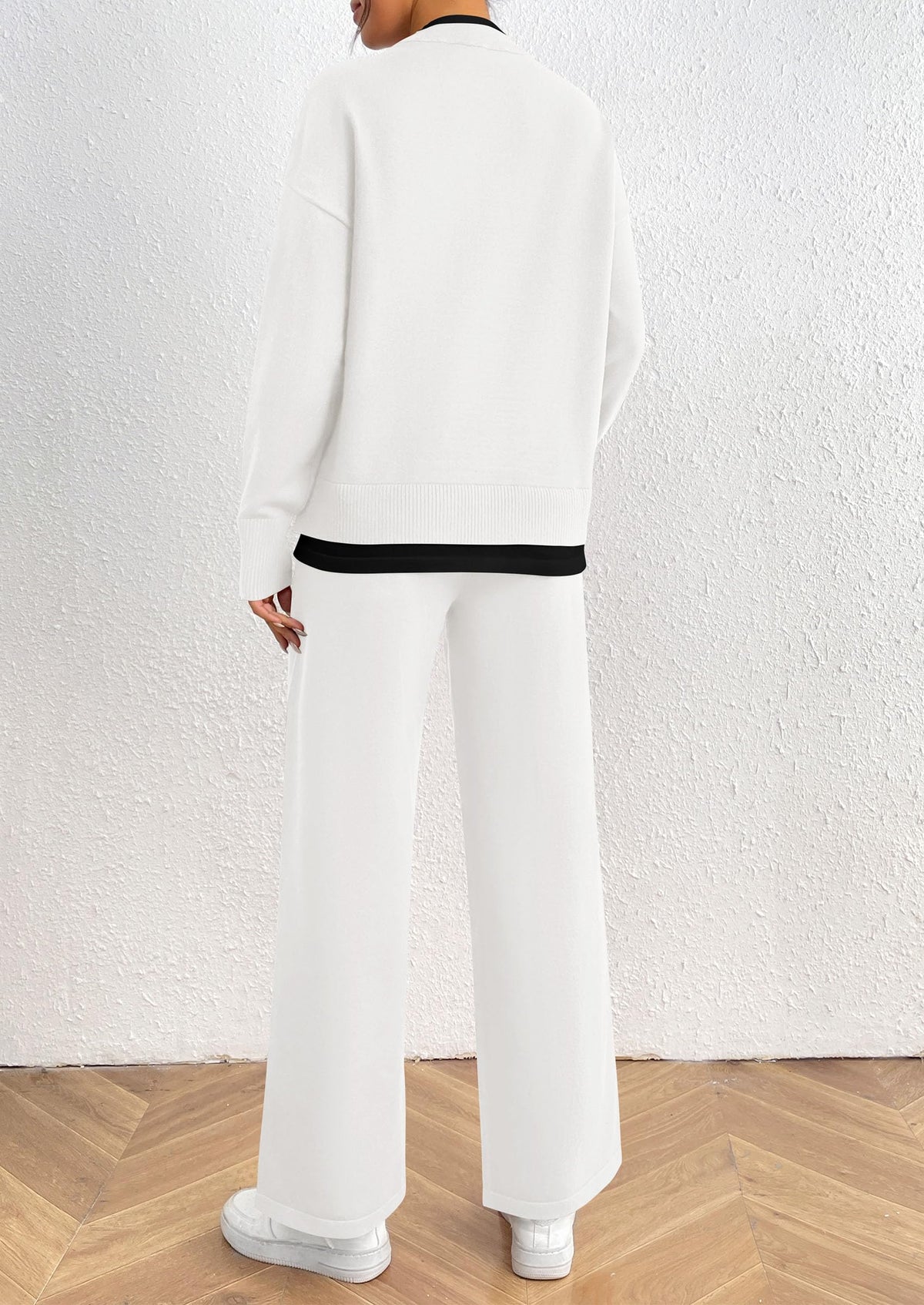 Long Sleeve Pullover Sweater Wide Leg Pants Two Piece Lounge Sets
