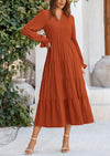 PRETTYGARDEN Women Fall Long Sleeve Smocked Maxi Dress Casual Square Neck Swiss Dot Tiered Ruffle Flowy Spring Pocket Dresses