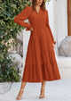 Long Sleeve V Neck Tiered Ruffle Flowy A Line Maxi Dresses