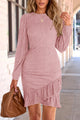 Ruched Bodycon Long Puff Sleeve Ruffle Fitted Mini Dress