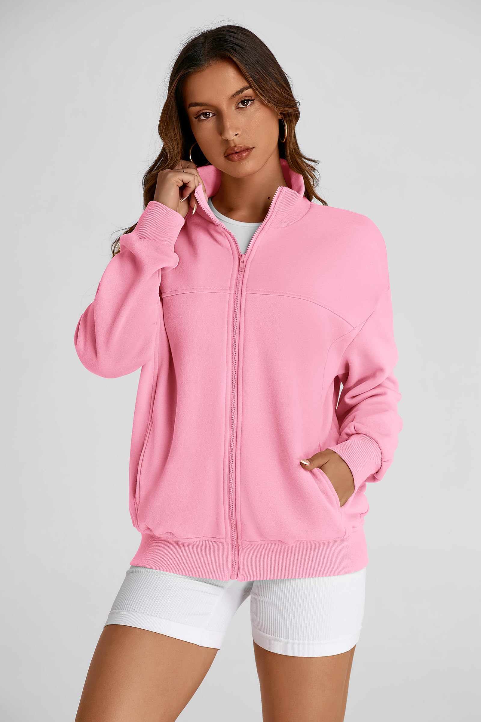 PRETTYGARDEN Women's Spring Fall Fashion Full Zip Up Sweatshirt Long Sleeve Loose Fit Trendy Casual Jacket with Pockets