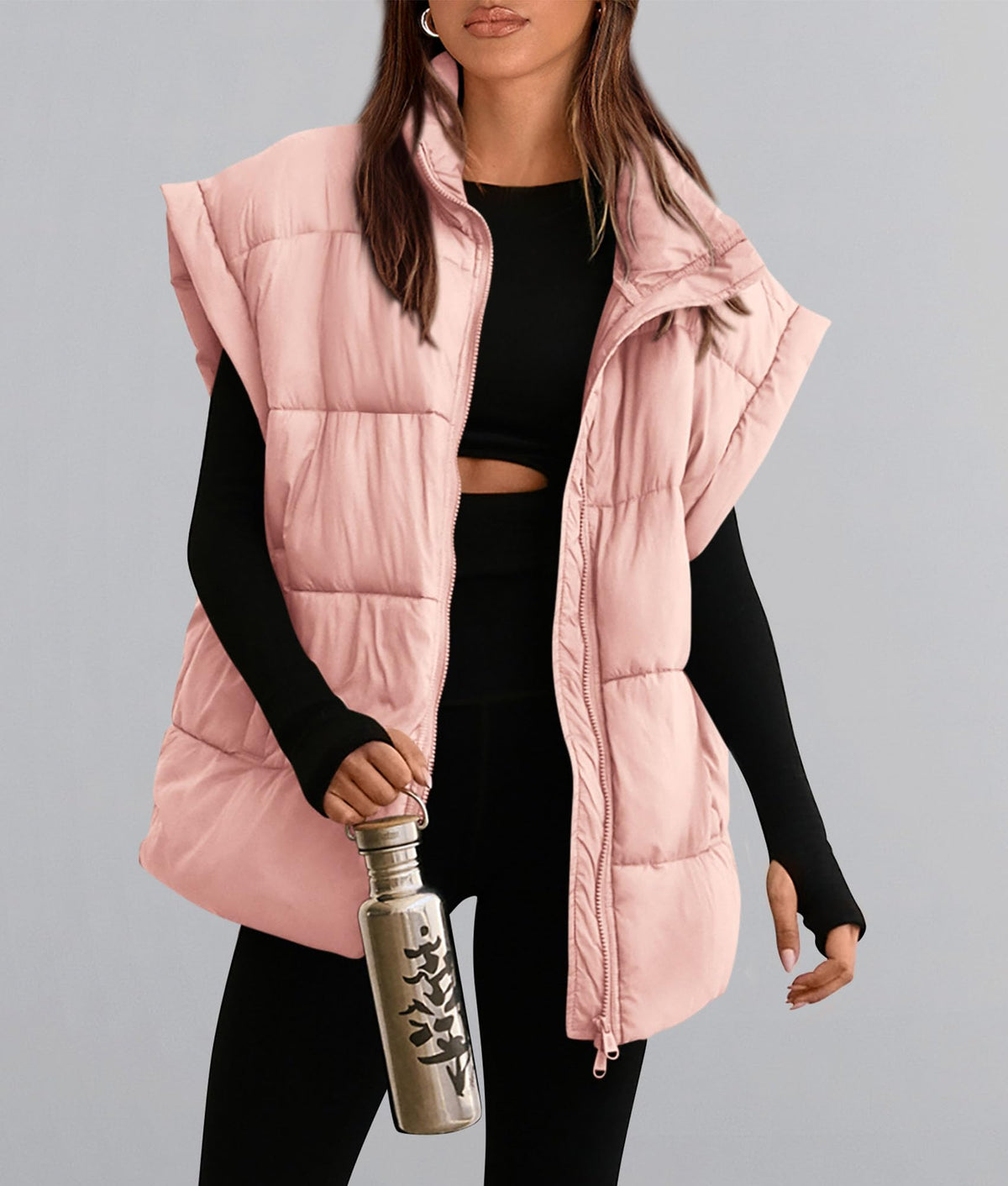 Casual Stand Collar Lightweight Sleeveless Zip Up Padded Coats