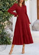 Long Sleeve V Neck Tiered Ruffle Flowy A Line Maxi Dresses