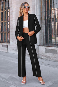 Business Casual Jacket Wide Leg Pants 2 Piece Blazer Sets