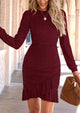 Ruched Bodycon Long Puff Sleeve Ruffle Fitted Mini Dress