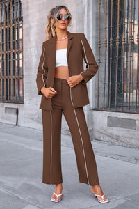 Business Casual Jacket Wide Leg Pants 2 Piece Blazer Sets