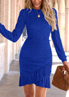 PRETTYGARDEN Women's Spring Fall Ruched Bodycon Mini Dress Long Puff Sleeve Ruffle Fitted Cocktail Party Dresses